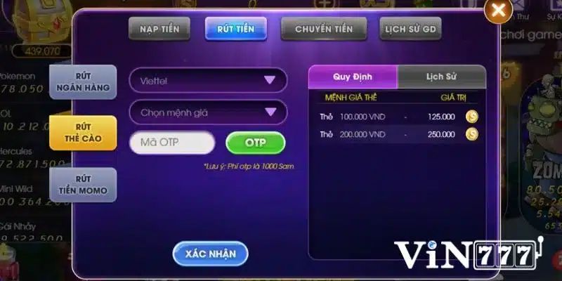 Quy tắc khi rút tiền tại nhà cái VIn777