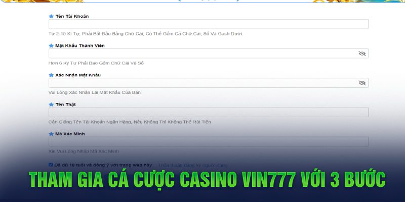 Tham gia cá cược casino Vin777 với 3 bước